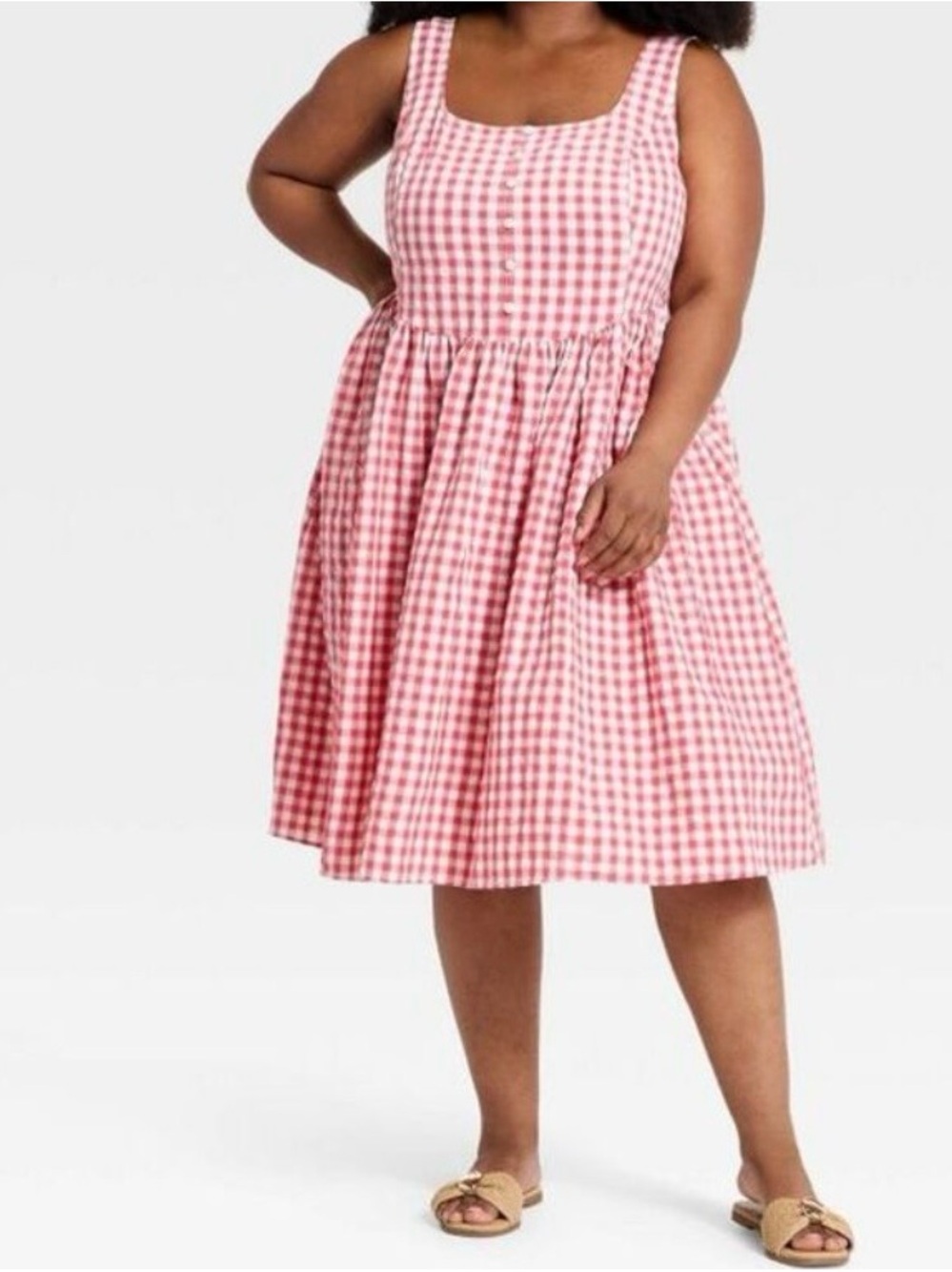 Ava & Viv Pink Gingham Sleeveless Button-Front Midi Dress